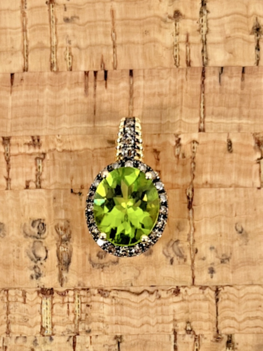 Natural Peridot Oval Halo Pendant 14K Gold Filled Black Accent Stones 2ct+ Gem